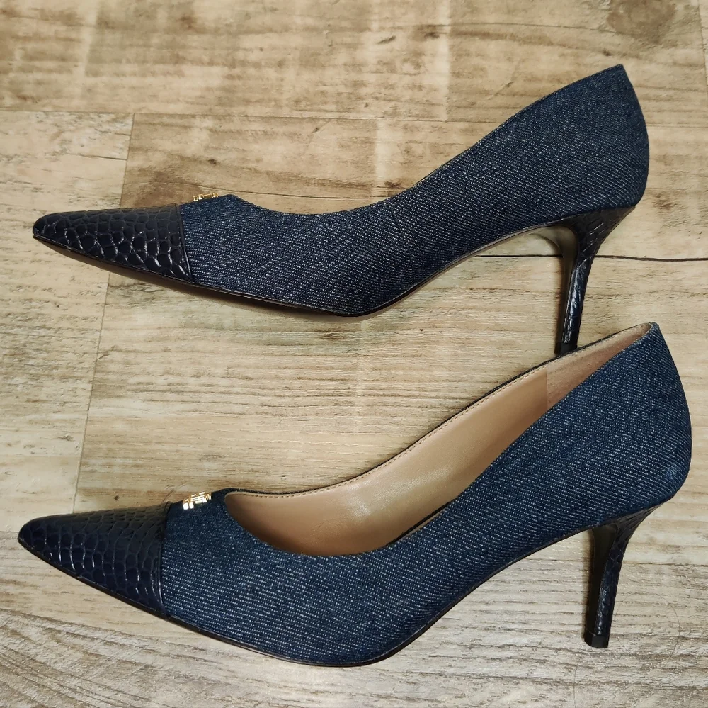 Lauren Ralph Lauren Denim And Leather Heels - Picture 3 of 6